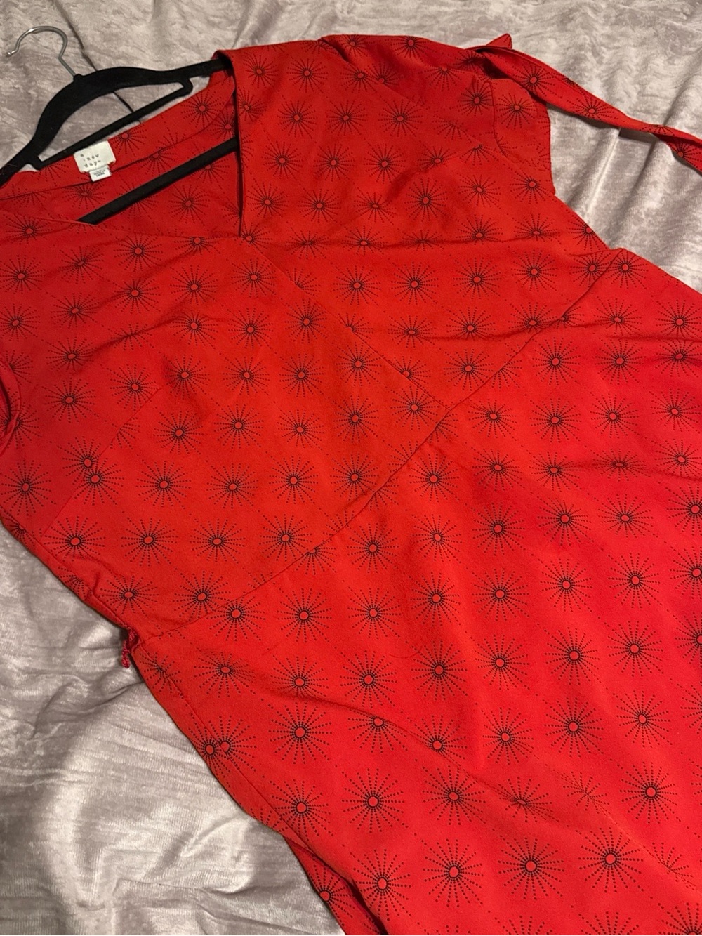 a new day Red Midi Dress with Black Starburst Print